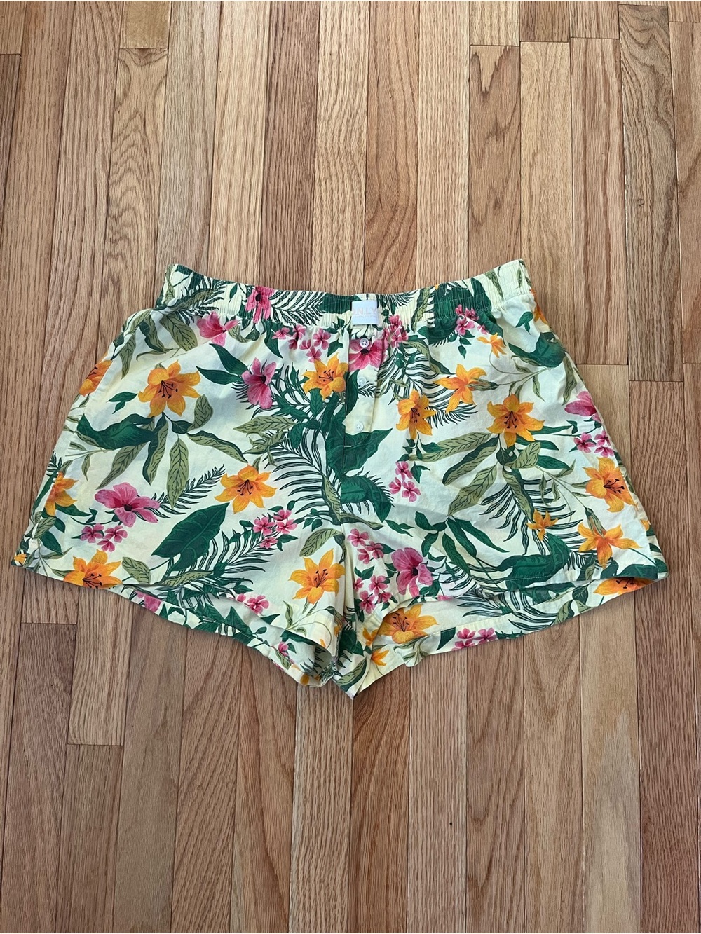 Old Navy Tropical Floral Pajama Shorts Large Green Hawaii Beachy 100% Cotton